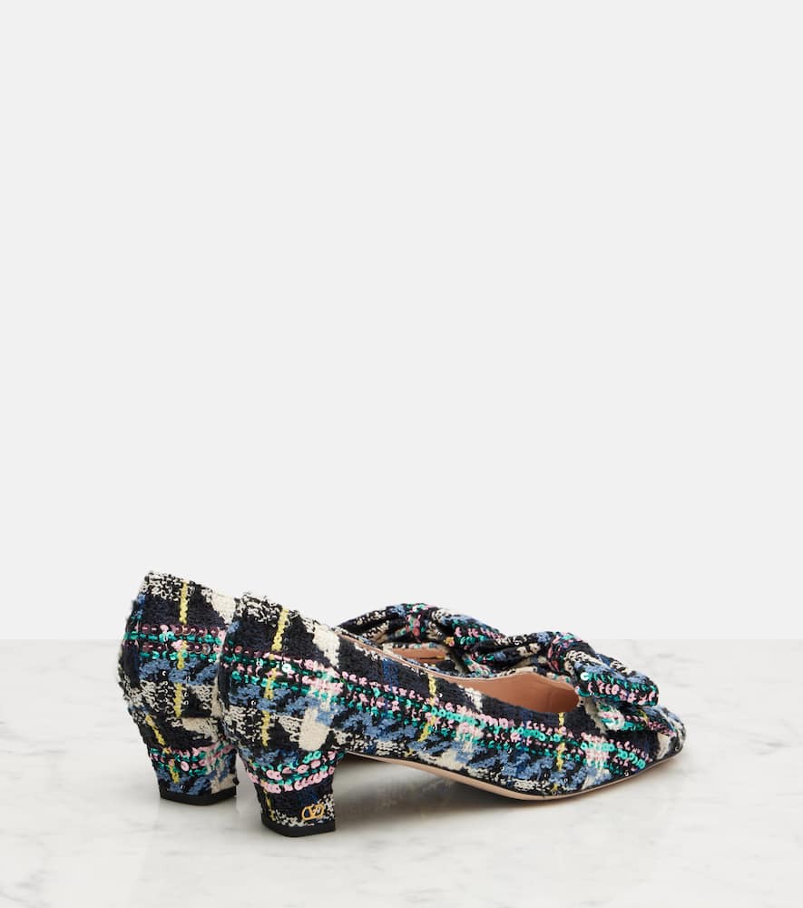 Valentino Bowow 45 Bow-detail Tweed Pumps In Multi