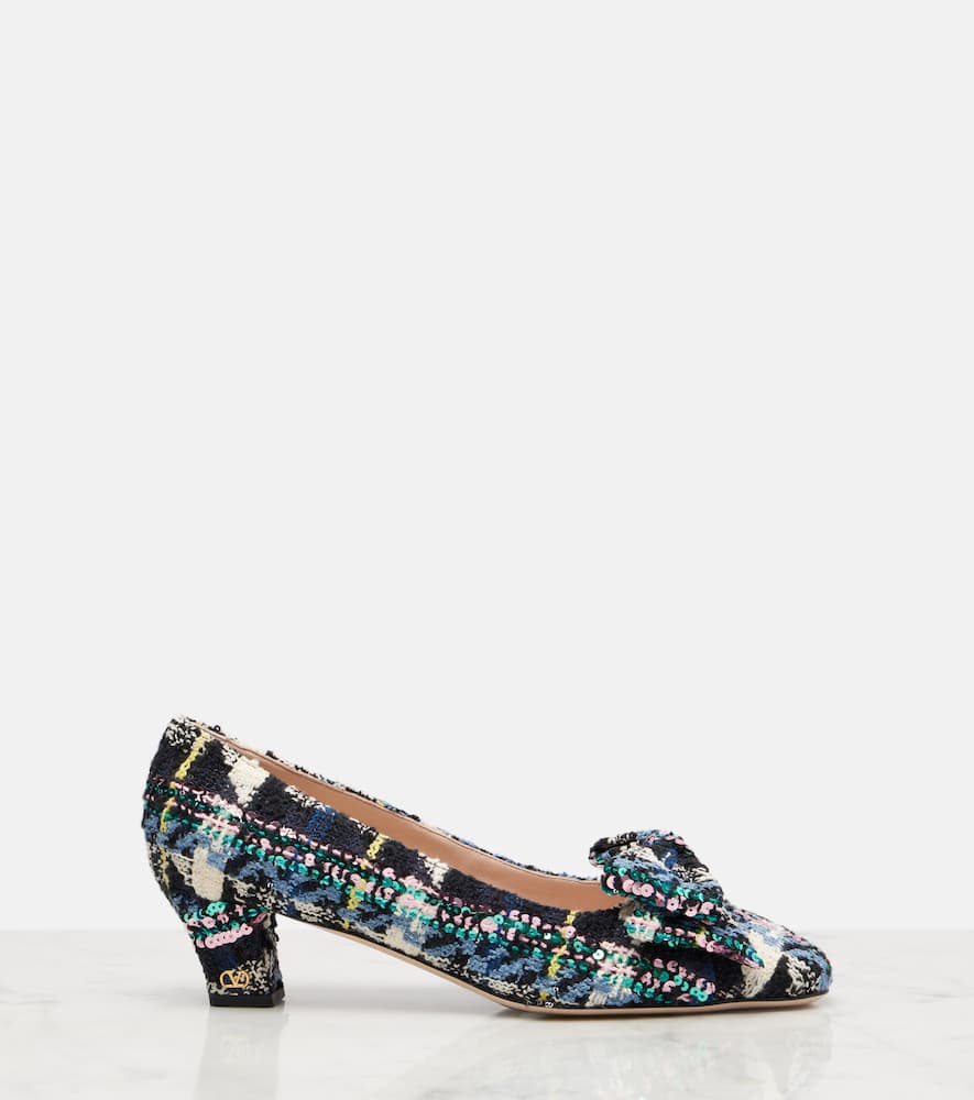 Valentino Bowow 45 Bow-detail Tweed Pumps In Multi