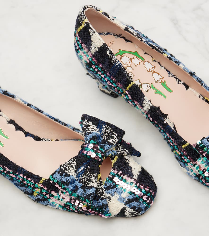 Valentino Bowow 45 Bow-detail Tweed Pumps In Multi