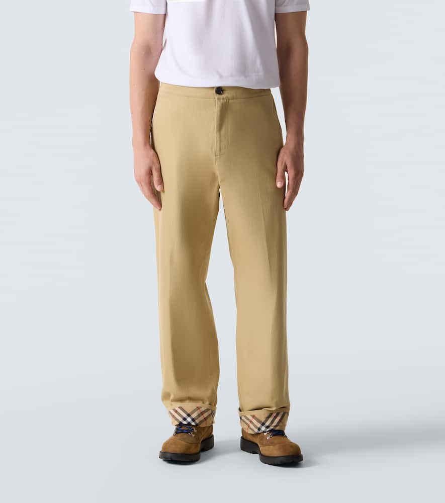 Burberry Check Cotton Pants In Neutral