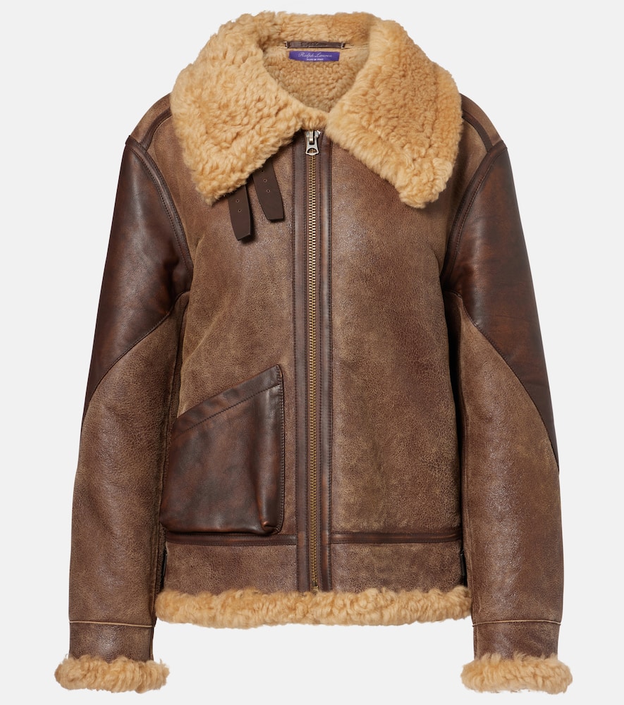 Ralph Lauren Shearling Aviator Jacket Featuring Leather Trim In Brown