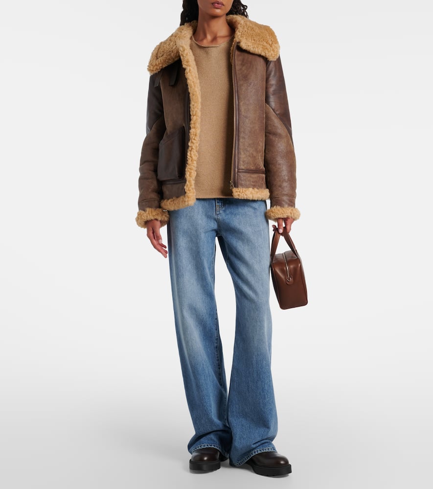 Ralph Lauren Shearling Aviator Jacket Featuring Leather Trim In Brown