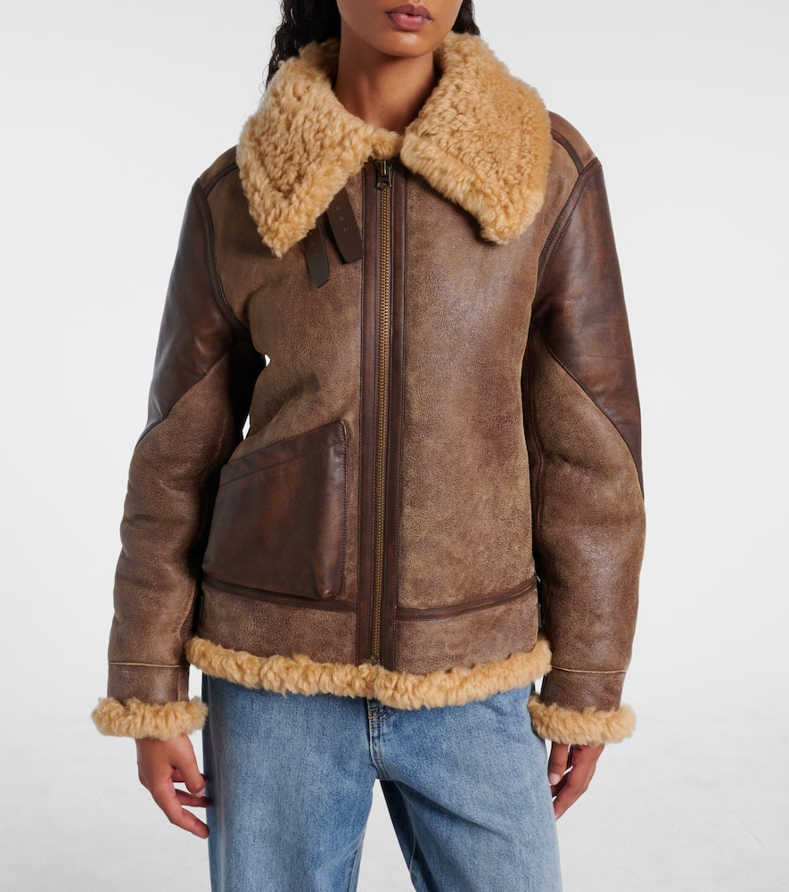 Ralph Lauren Shearling Aviator Jacket Featuring Leather Trim In Brown