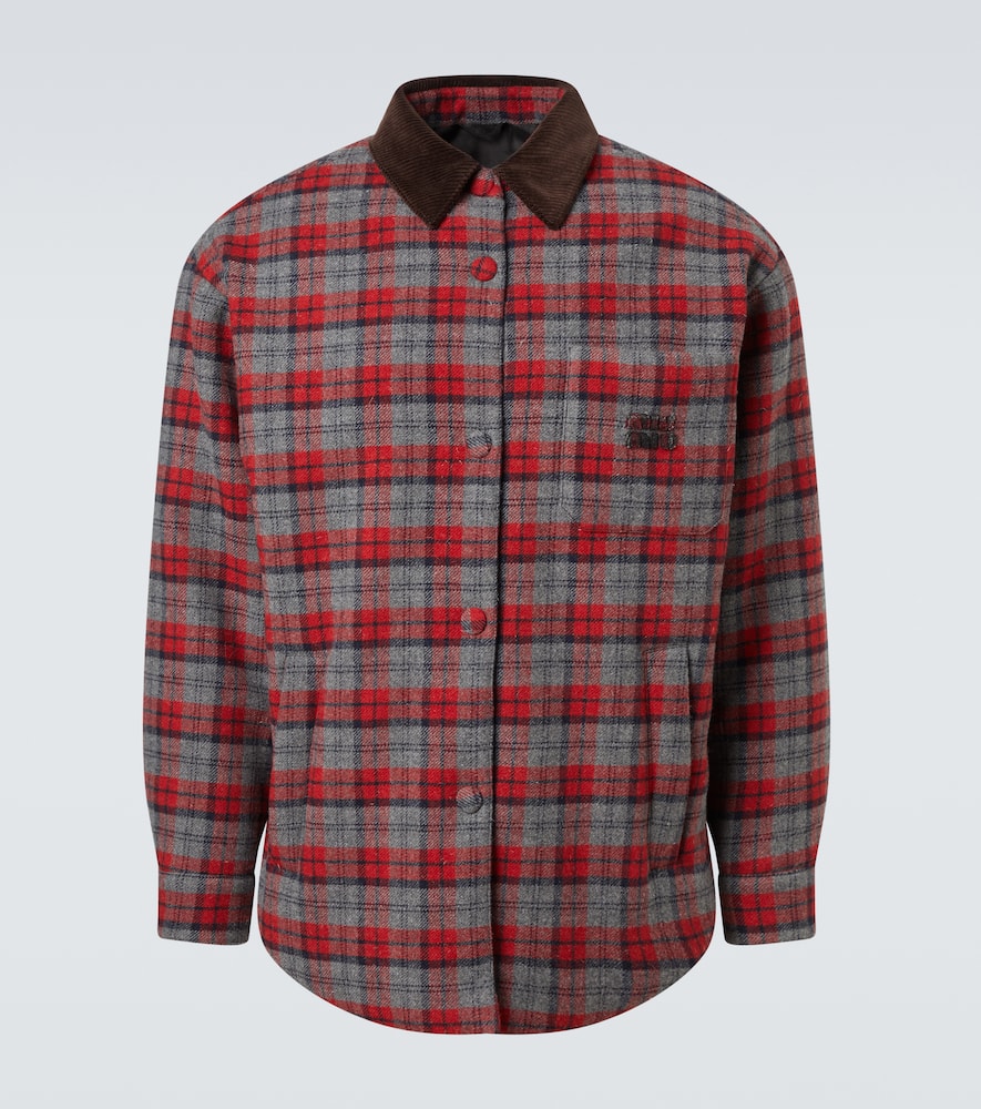 Miu Miu Checked Virgin Wool Overshirt In Red