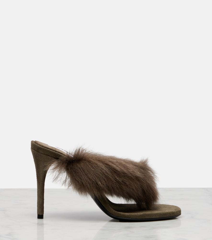 Alaïa Alaia Boudoir 90 Shearling-trimmed Suede Mules In Brown