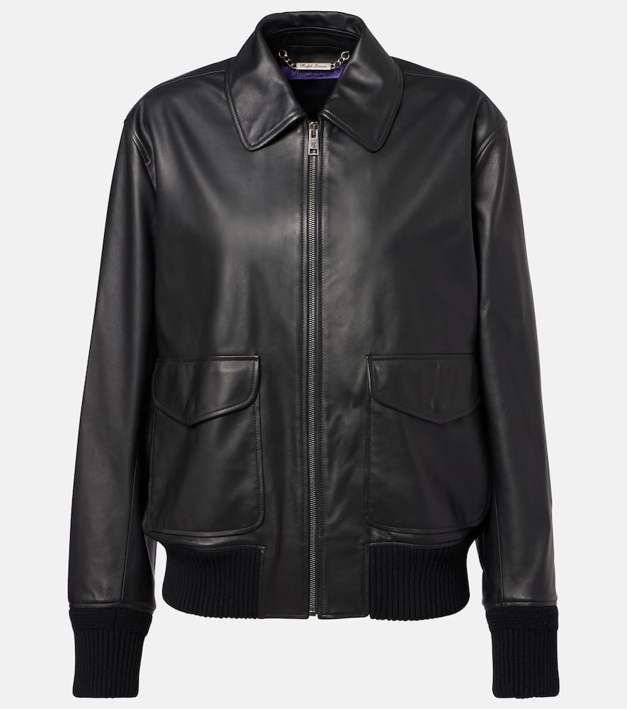 Ralph Lauren Ribbed Cuff Bomber Jacket Featuring Pockets In Black