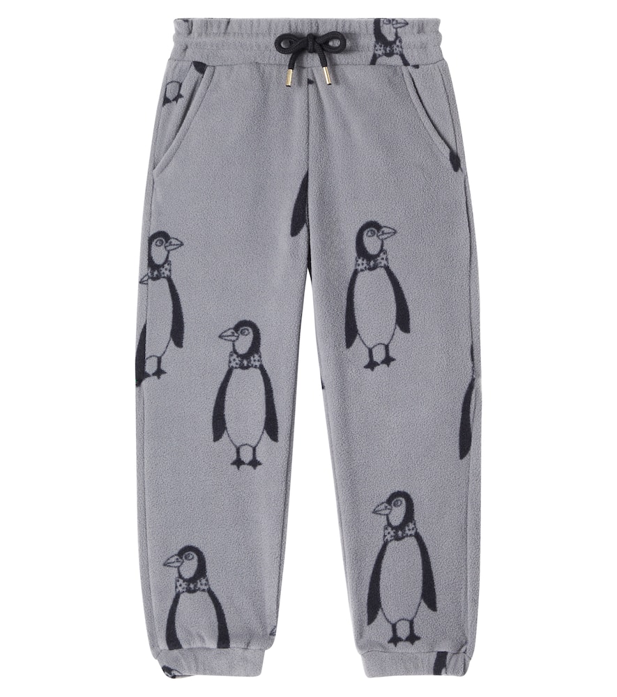 Mini Rodini Penguin Printed Fleece Sweatpants In Gray