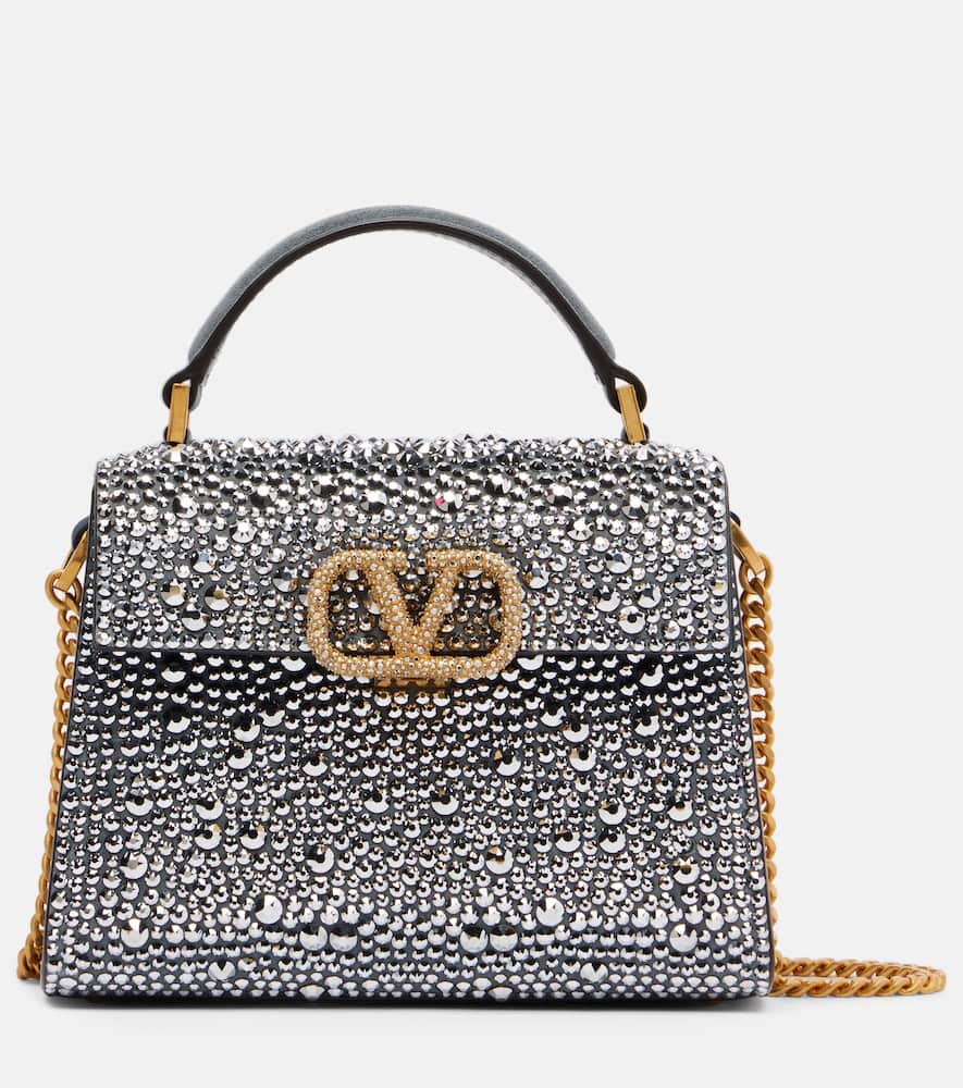 Valentino Garavani Vsling Small Embellished Suede Tote Bag In Blue