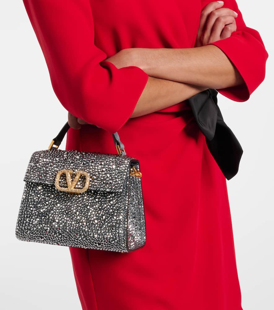 Valentino Vsling Small Embellished Suede Tote Bag In Blue