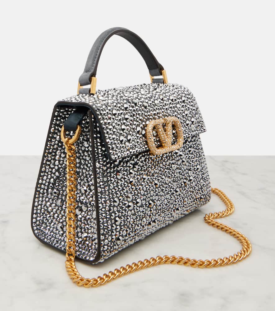 Valentino Vsling Small Embellished Suede Tote Bag In Blue