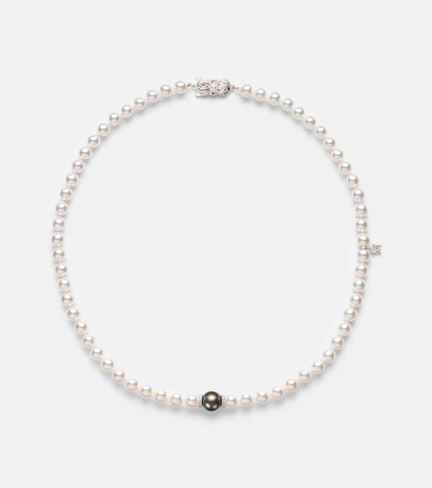 Mikimoto 18kt Gold Necklace With Pearls And Diamonds In Silver