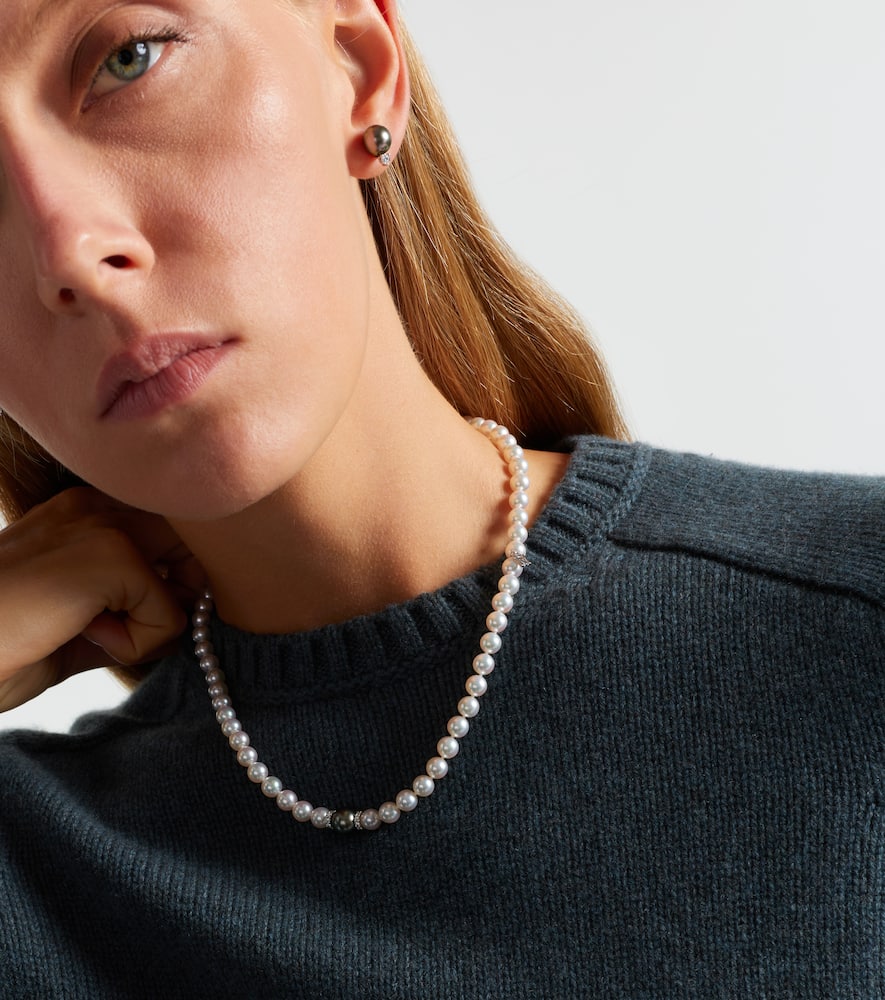 Mikimoto 18kt Gold Necklace With Pearls And Diamonds In Silver