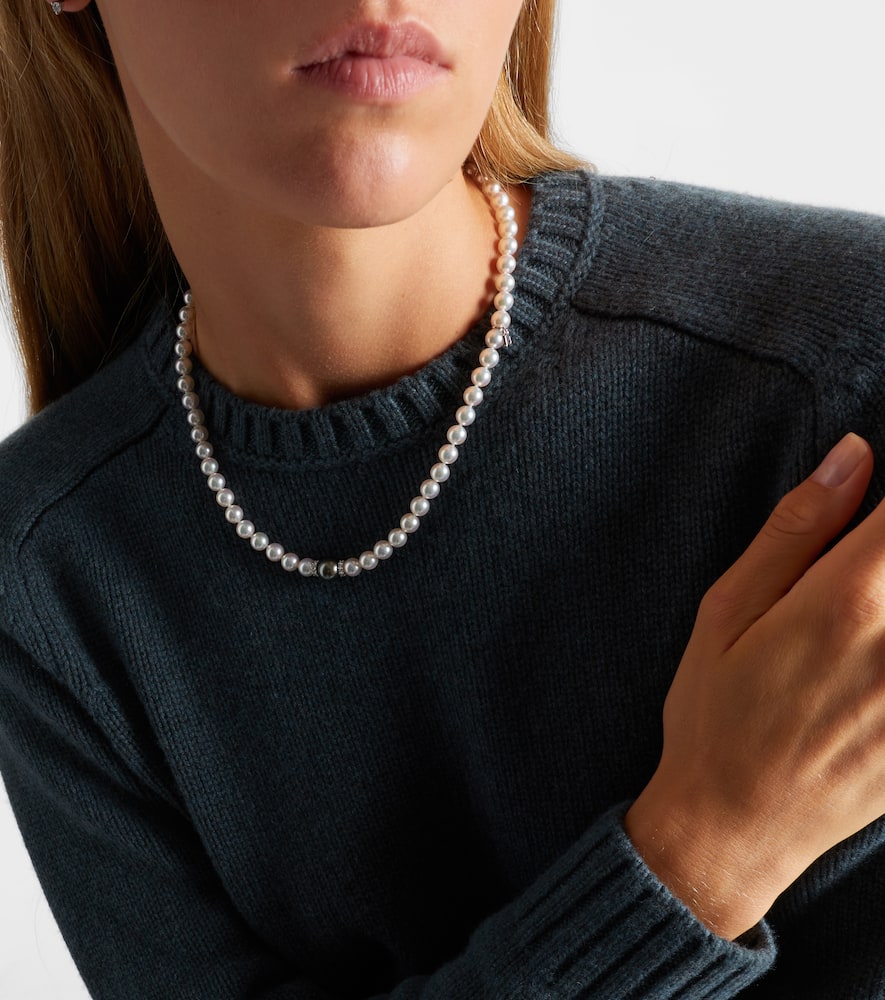 Mikimoto 18kt Gold Necklace With Pearls And Diamonds In Silver