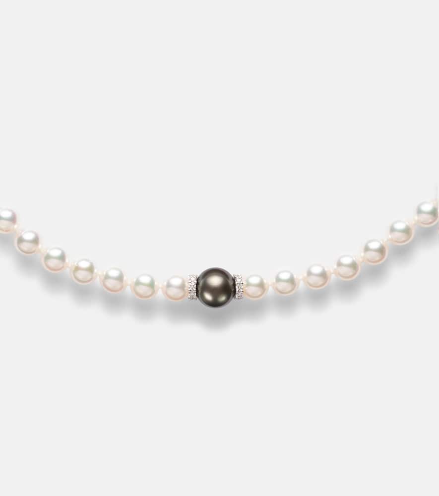 Mikimoto 18kt Gold Necklace With Pearls And Diamonds In Silver