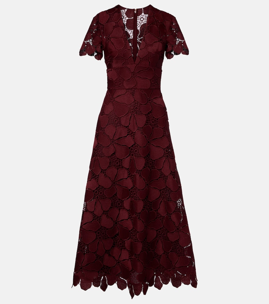 Elie Saab Guipure Lace Silk-blend Maxi Dress In Burgundy