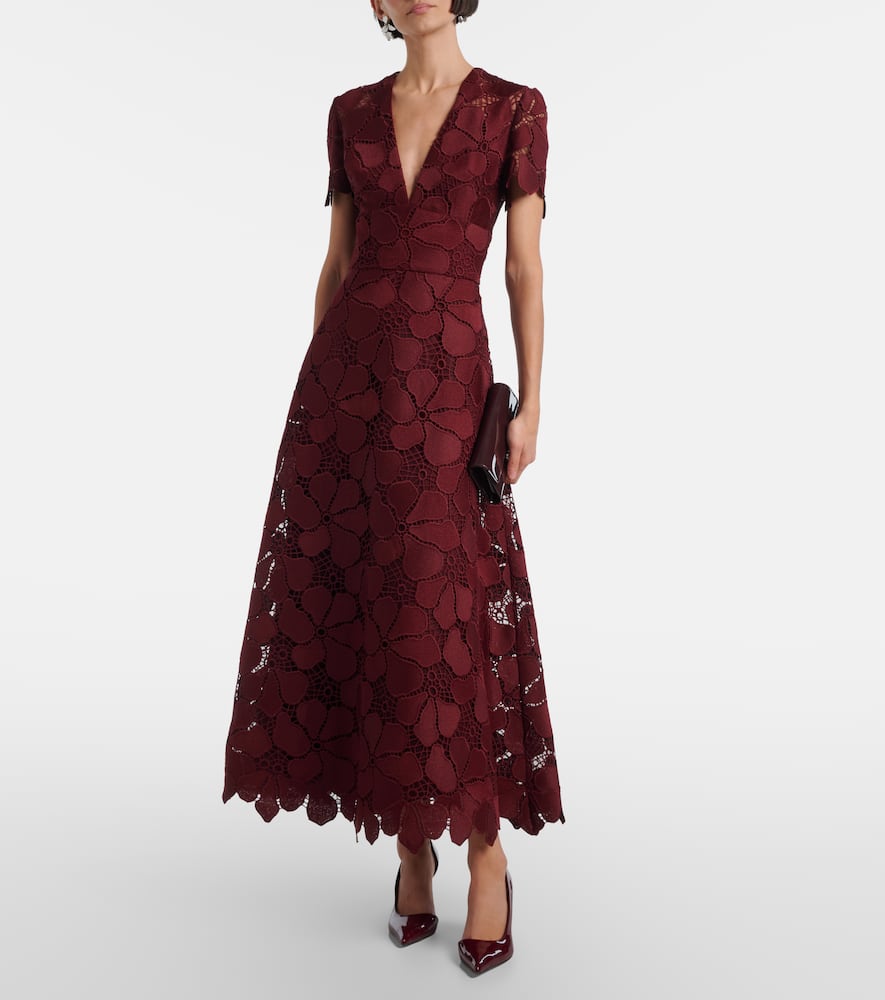 Elie Saab Guipure Lace Silk-blend Maxi Dress In Burgundy