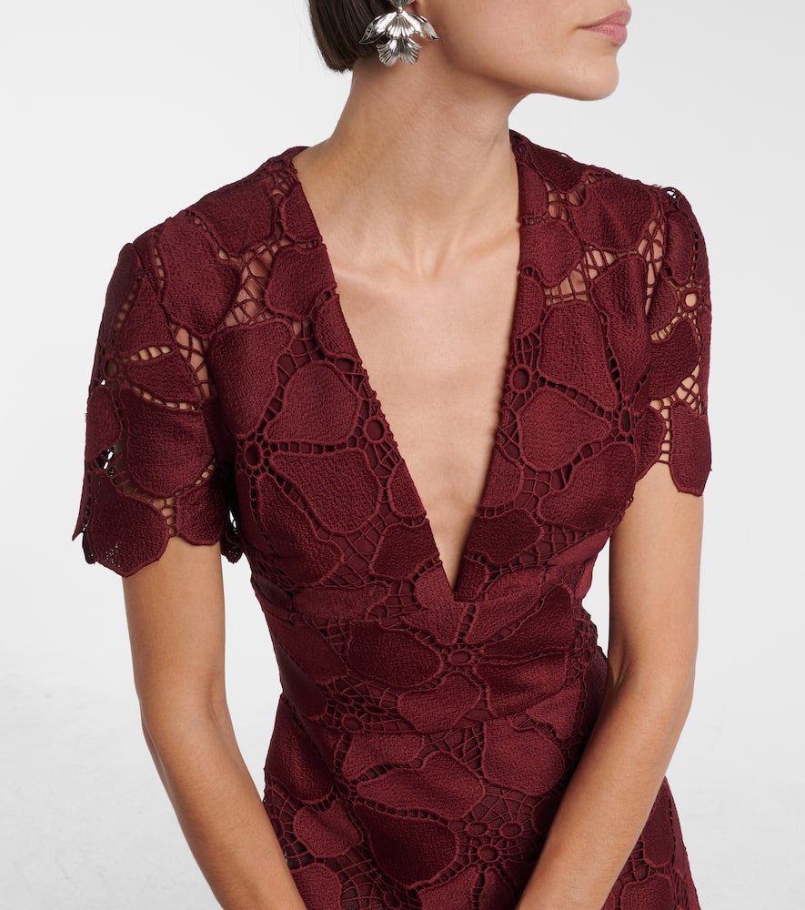 Elie Saab Guipure Lace Silk-blend Maxi Dress In Burgundy