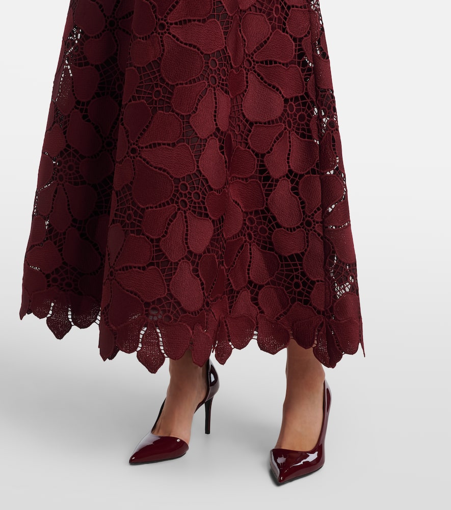 Elie Saab Guipure Lace Silk-blend Maxi Dress In Burgundy