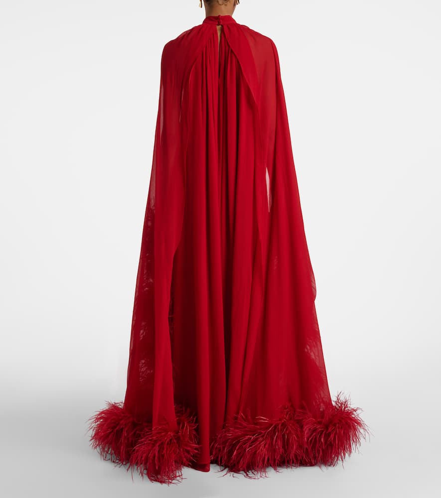 Taller Marmo Eterea Feather-trimmed Silk Crêpe Gown In Red