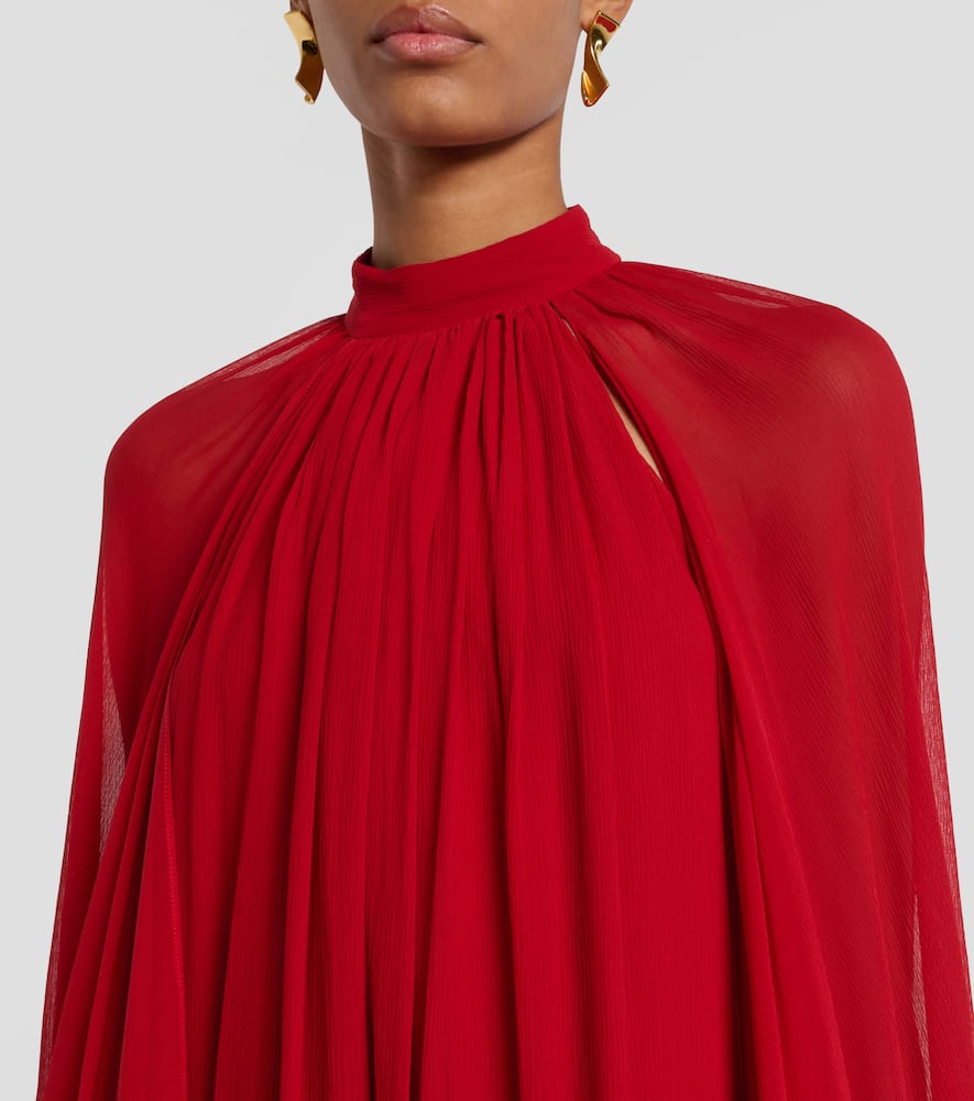 Taller Marmo Eterea Feather-trimmed Silk Crêpe Gown In Red