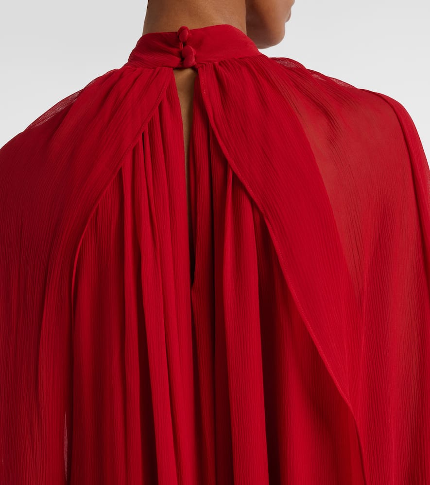 Taller Marmo Eterea Feather-trimmed Silk Crêpe Gown In Red