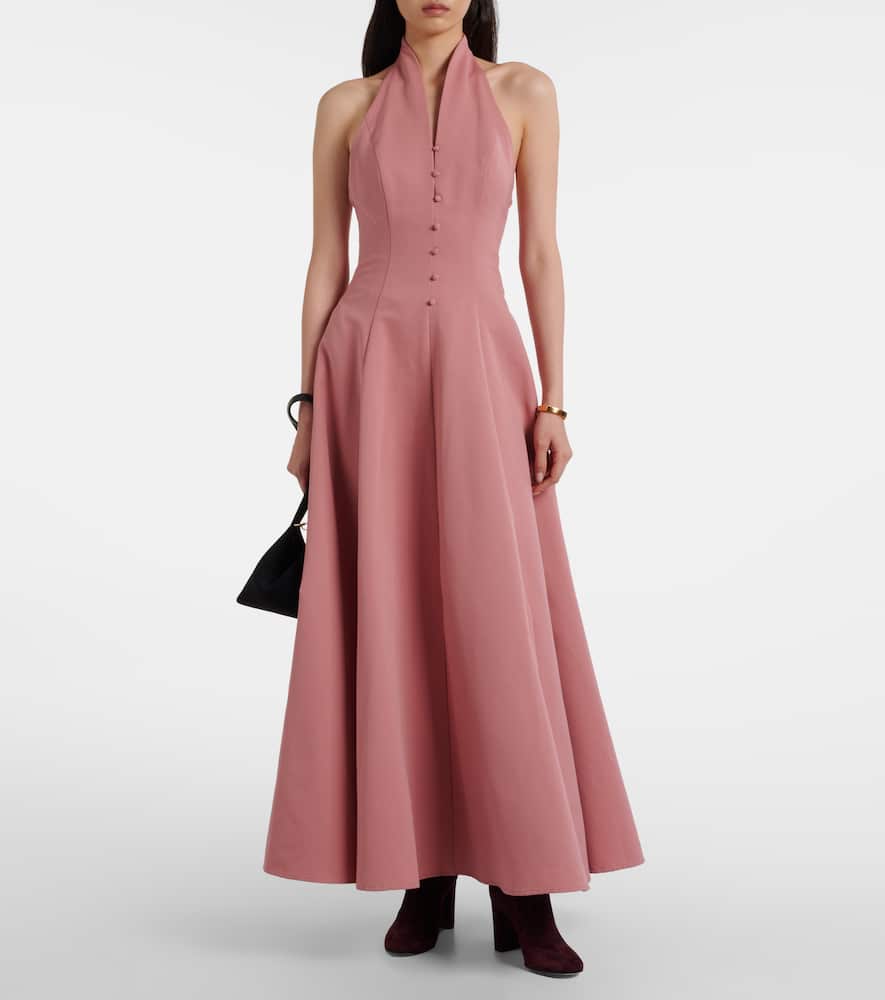 Staud Stella Halterneck Cotton-blend Gown In Pink