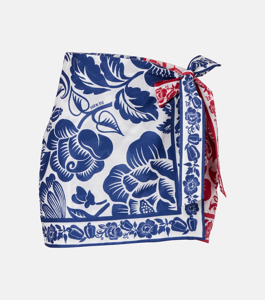 Farm Rio Cashew And Birds Cotton Miniskirt In Blue