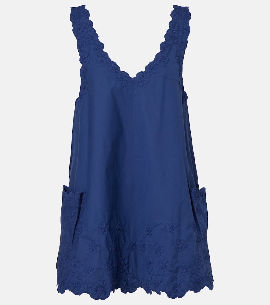 Juliet Dunn Floral Embroidered Cotton Poplin Minidress In Blue