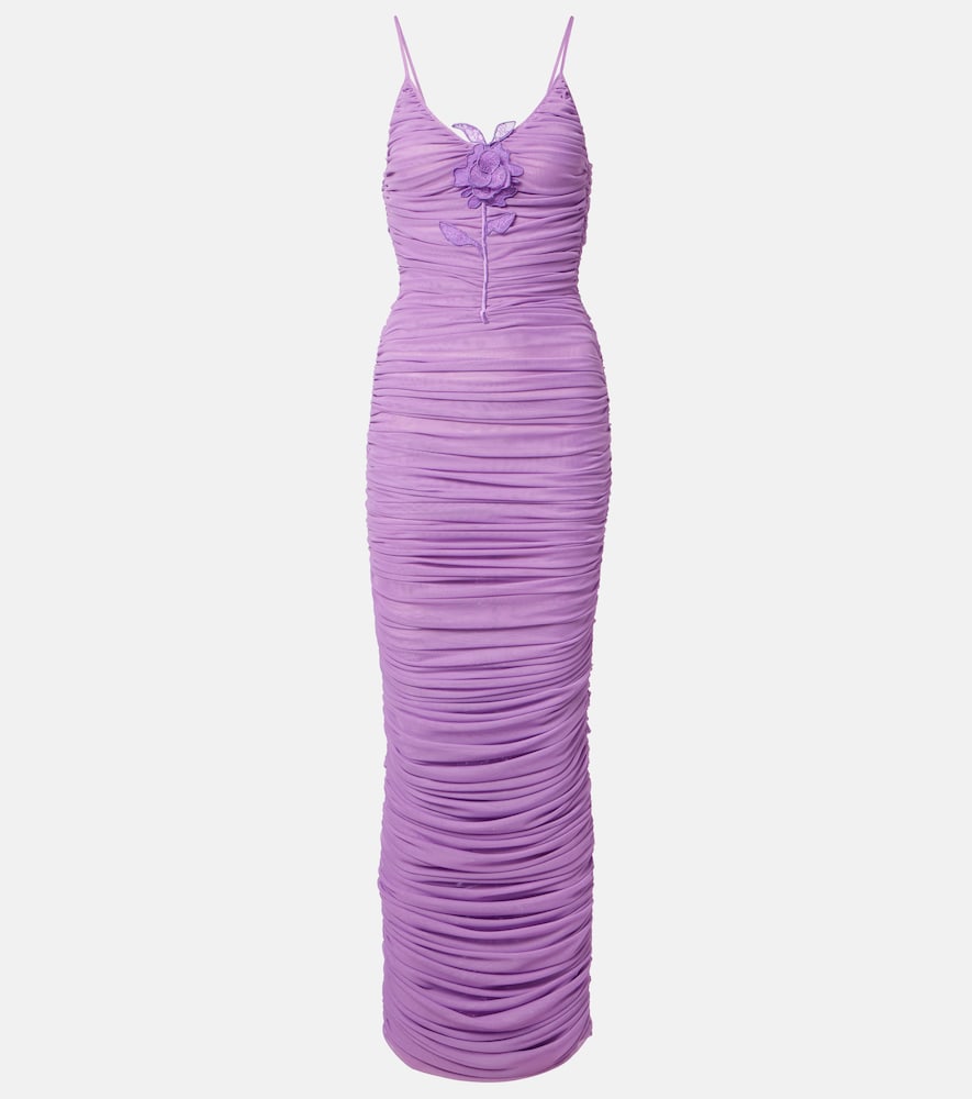 David Koma Floral-appliqué ruched cocktail dress
