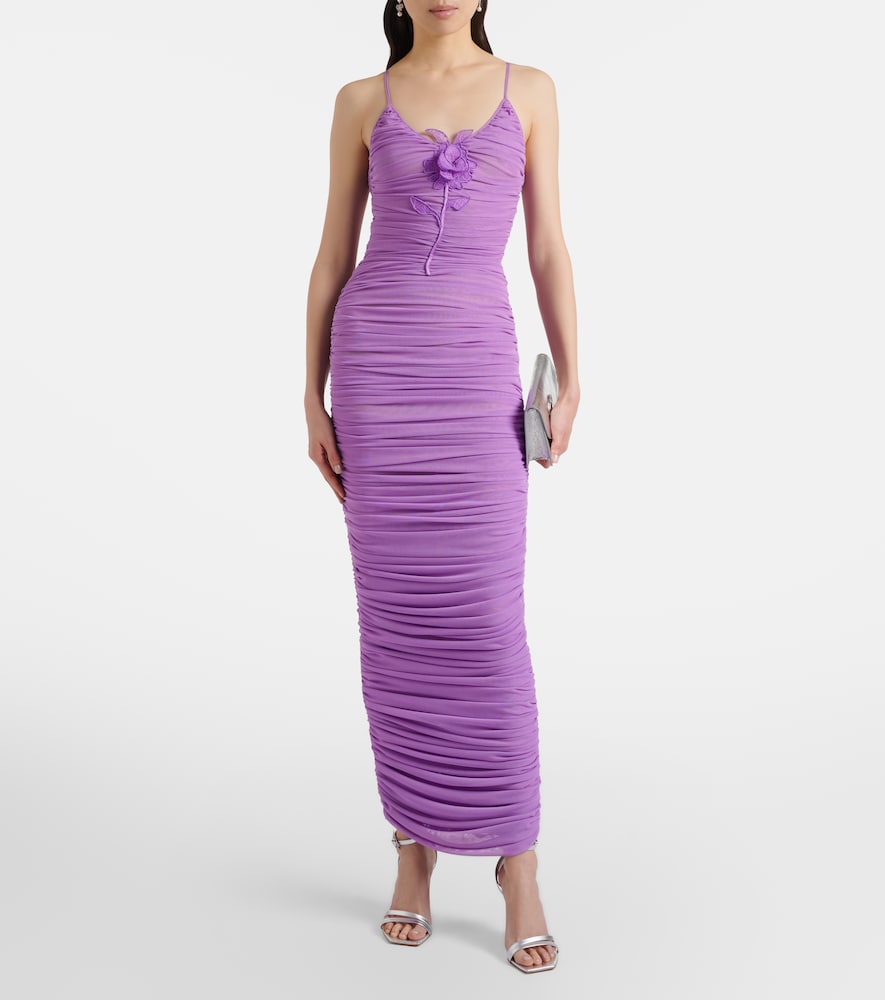 David Koma Floral-appliqué ruched cocktail dress
