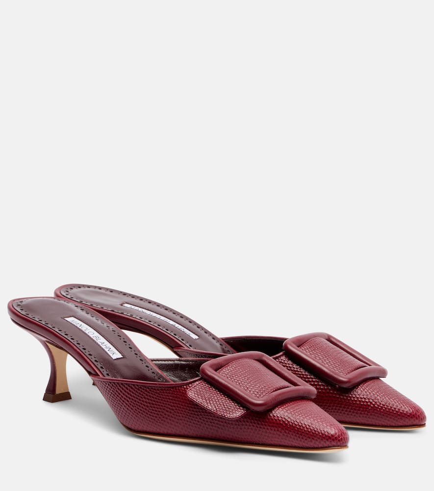 Manolo Blahnik Maysale 50 Snake-effect Leather Mules In Burgundy