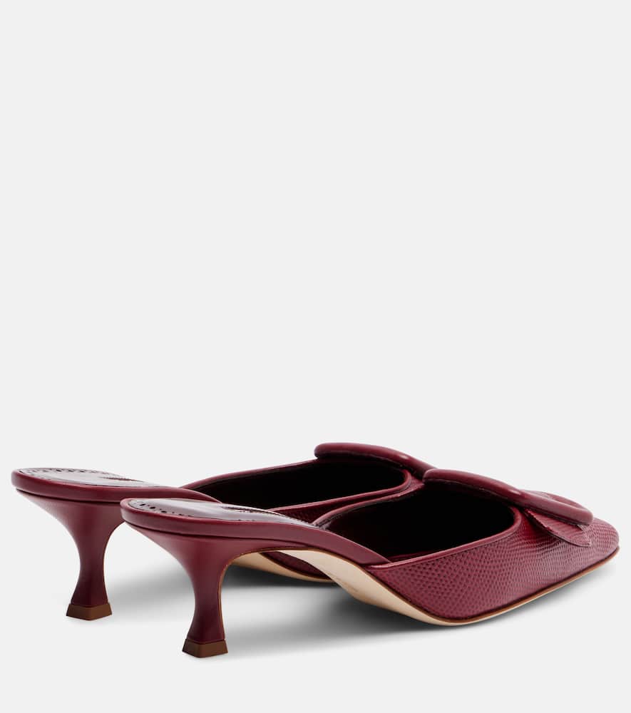 Manolo Blahnik Maysale 50 Snake-effect Leather Mules In Burgundy