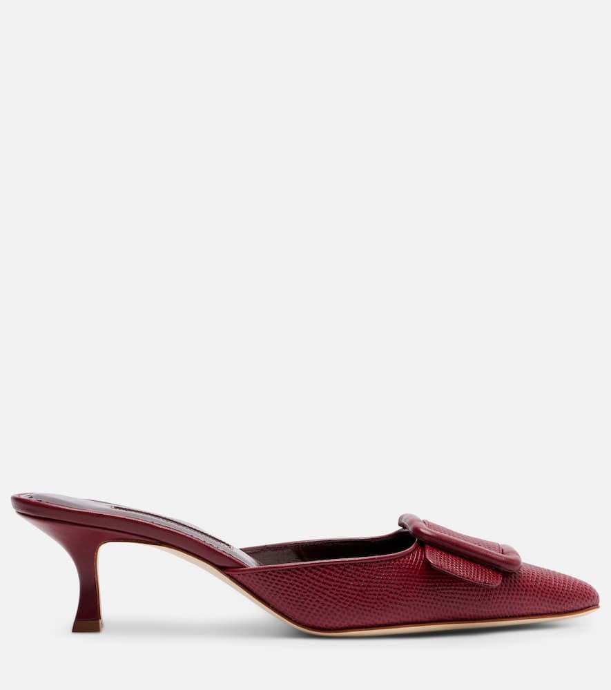 Manolo Blahnik Maysale 50 Snake-effect Leather Mules In Burgundy