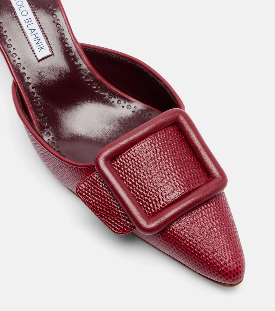 Manolo Blahnik Maysale 50 Snake-effect Leather Mules In Burgundy
