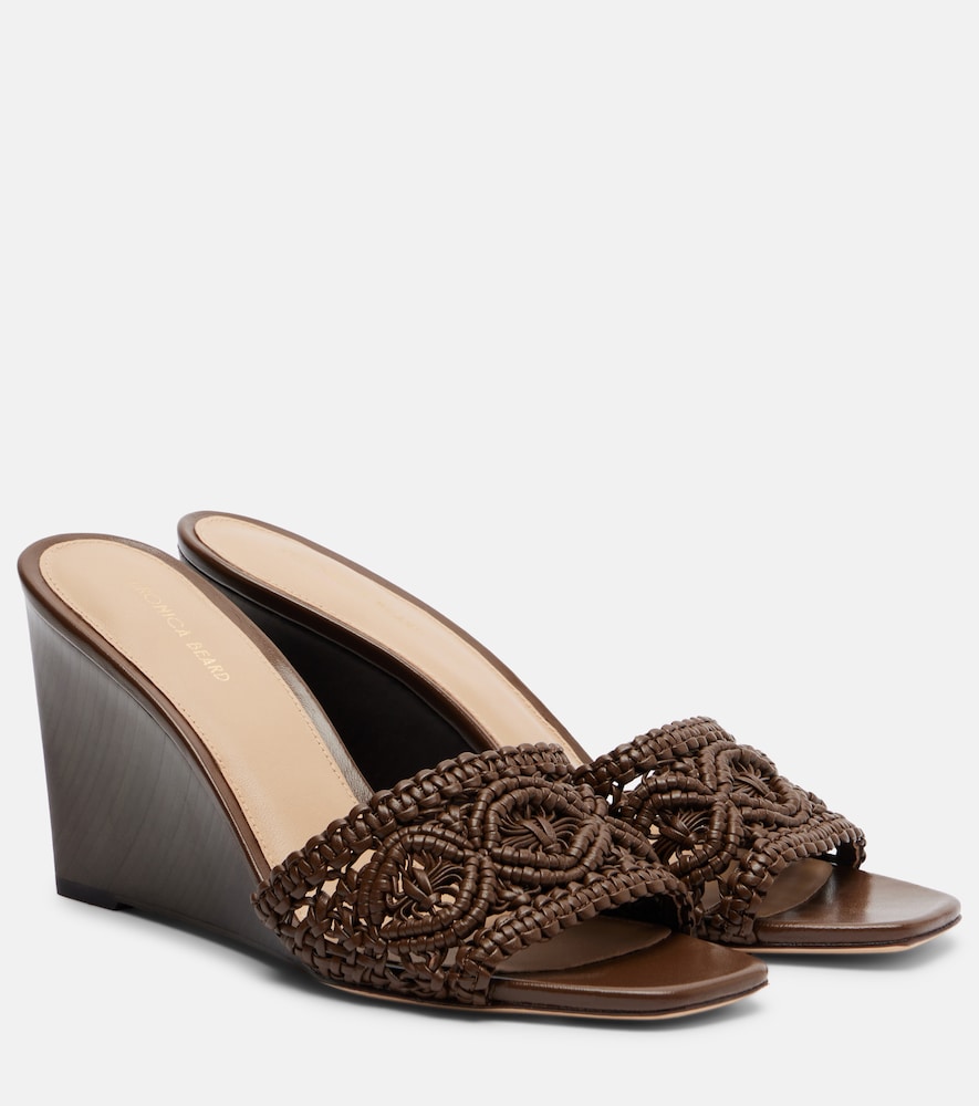 Veronica Beard Ellen macramé leather wedge mules