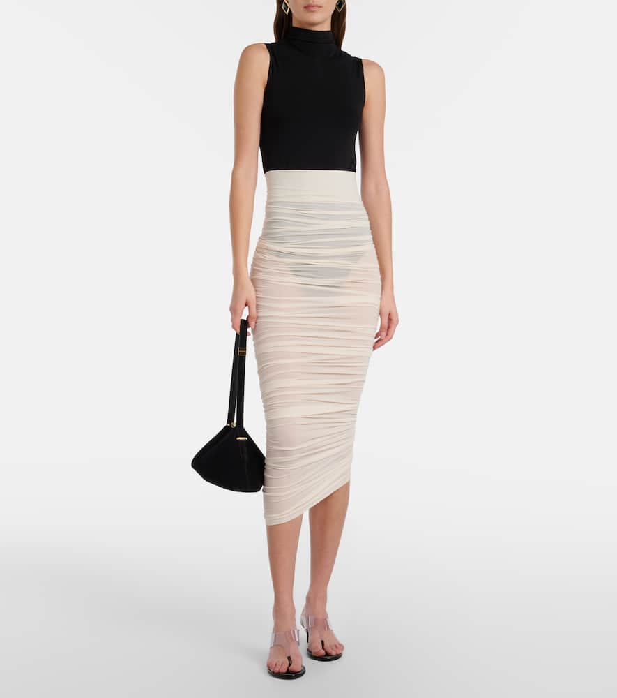Wolford Draped Sheer High-rise Midi Skirt In White
