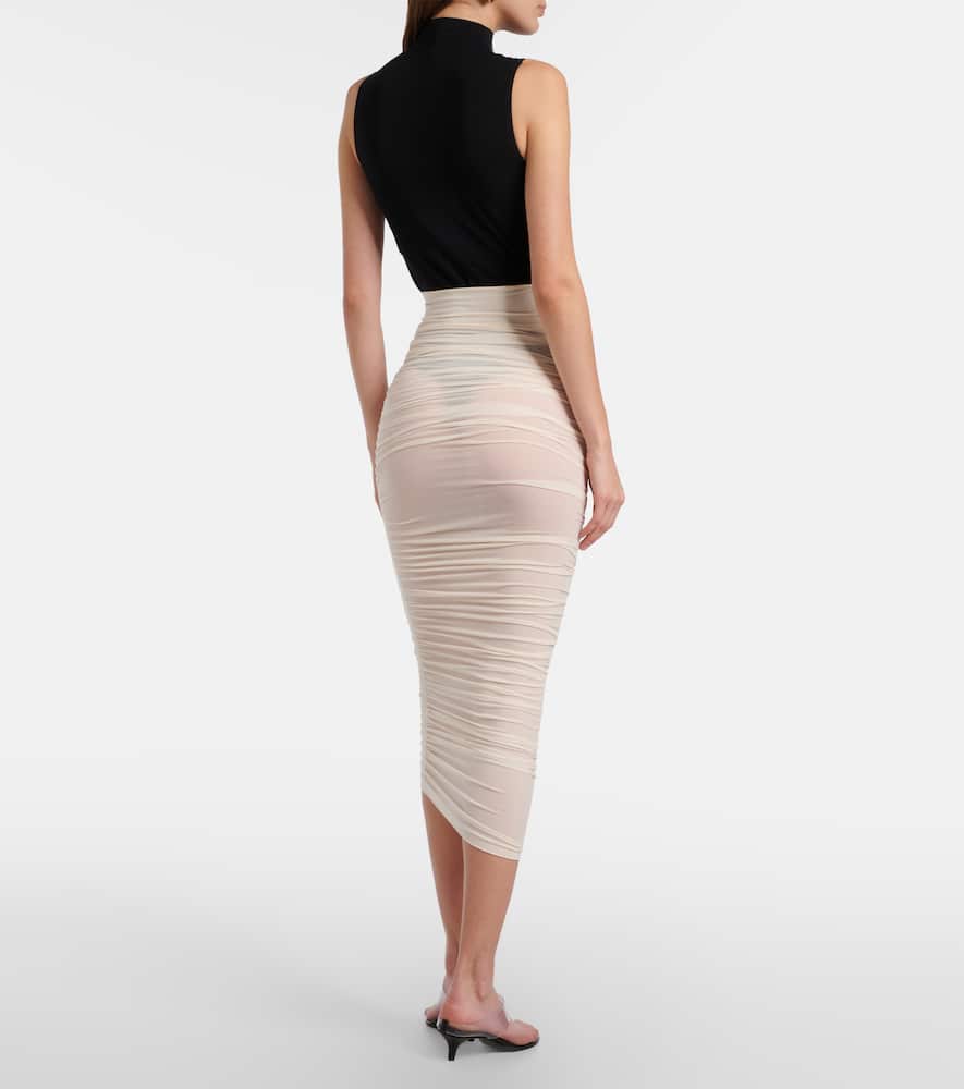 Wolford Draped Sheer High-rise Midi Skirt In White
