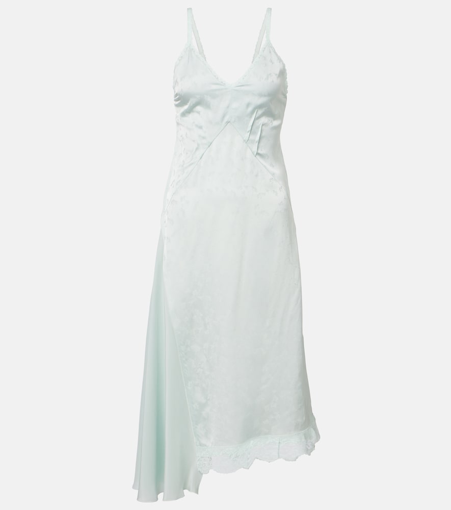 Victoria Beckham Asymmetric lace-trimmed jacquard slip dress