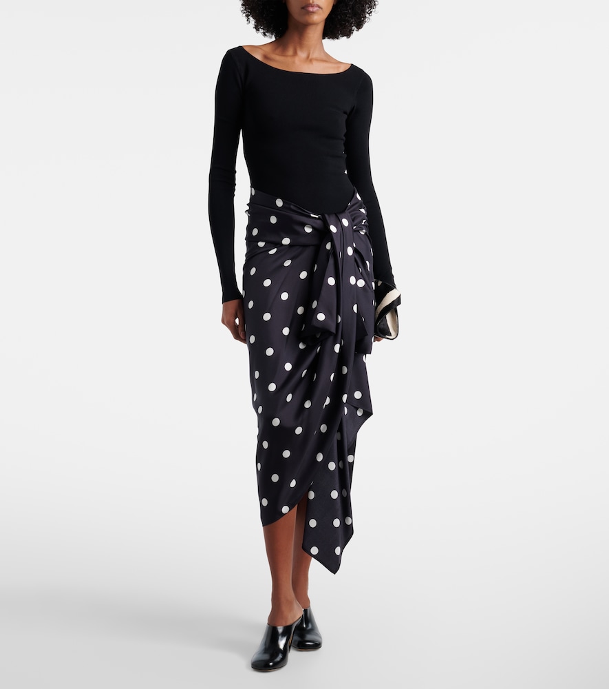 Sportmax Polka-dot silk satin wrap skirt