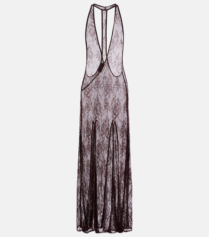 Sheer open-back lace maxi dress