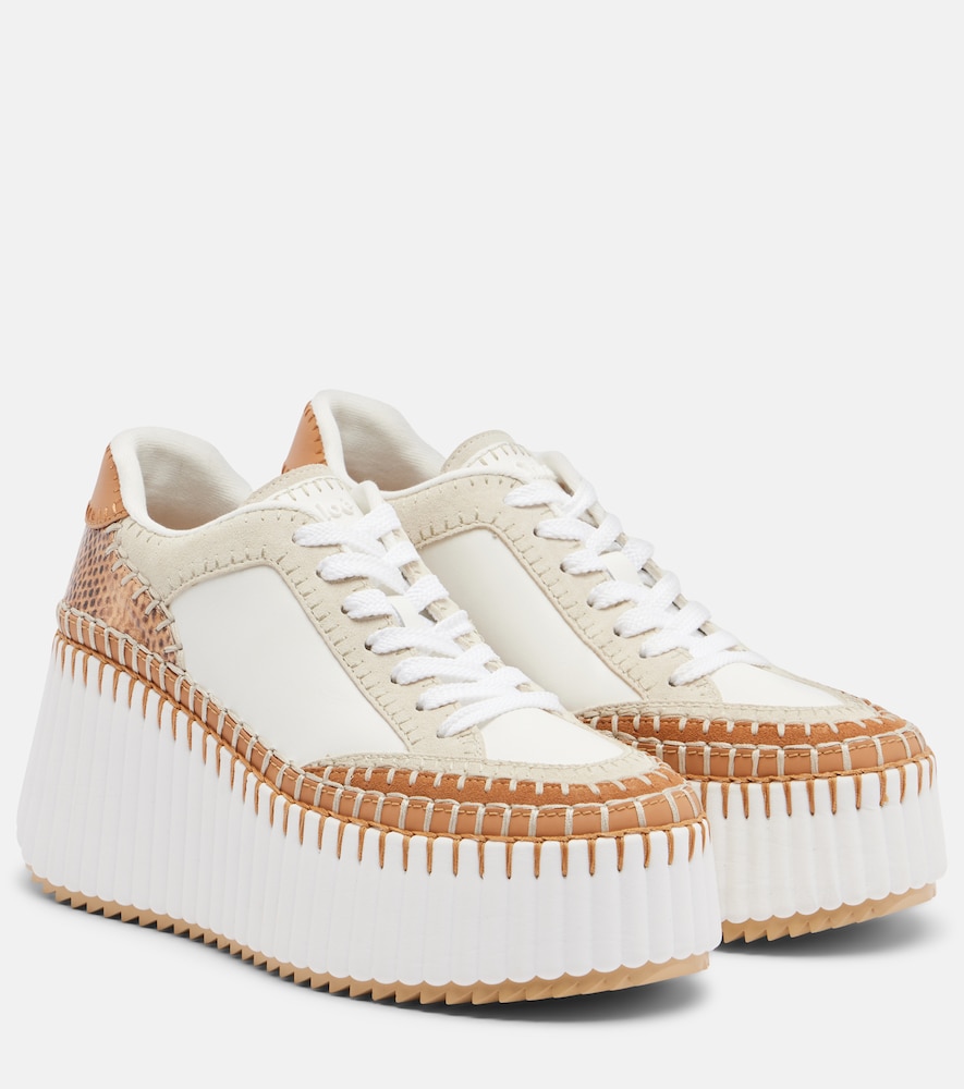 Chloe Women's White Nama Leather-Trimmed Platform Sneakers UK Size 5 - Mytheresa