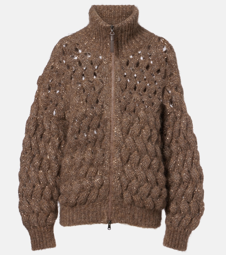 Cardigan in mohair e lana con paillettes