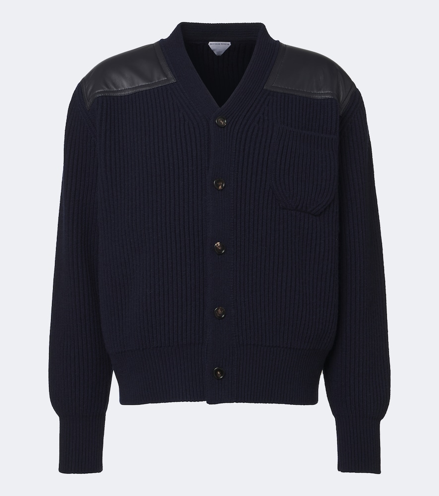 BOTTEGA VENETA Bottega Veneta Leather-trimmed wool and cashmere cardigan