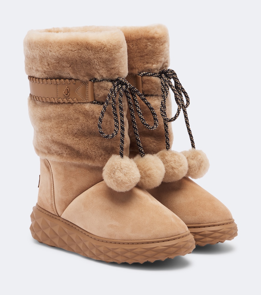 Jimmy Choo Cobi Shearling-trimmed Suede Platform Boots In Beige