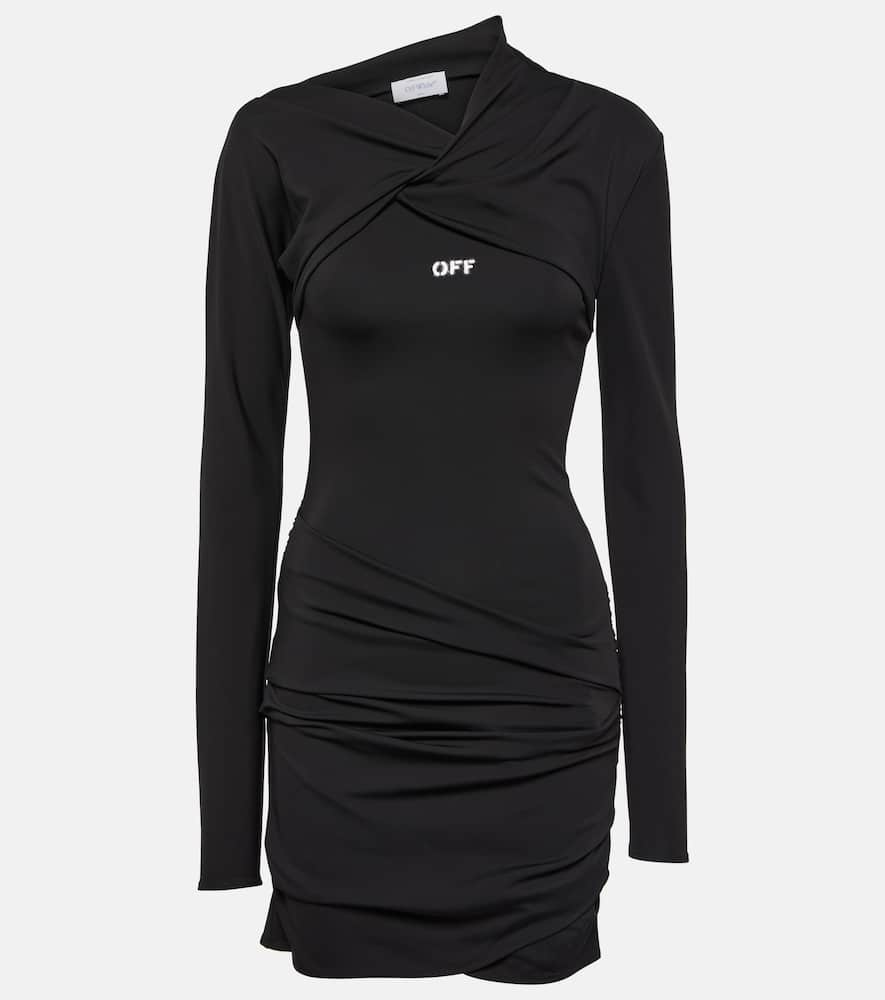 Off-white Logo Asymmetric Jersey Minidress In Black