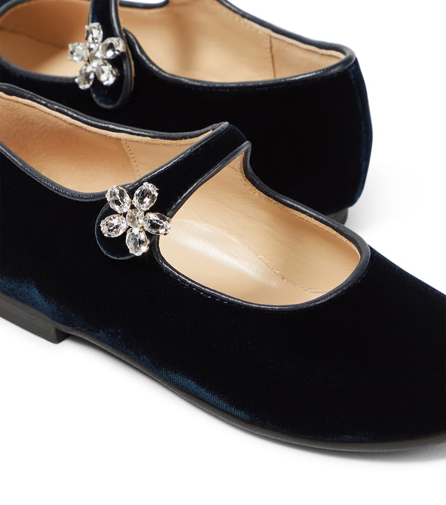 Shop Il Gufo Embellished Velvet Ballet Flats In Blue