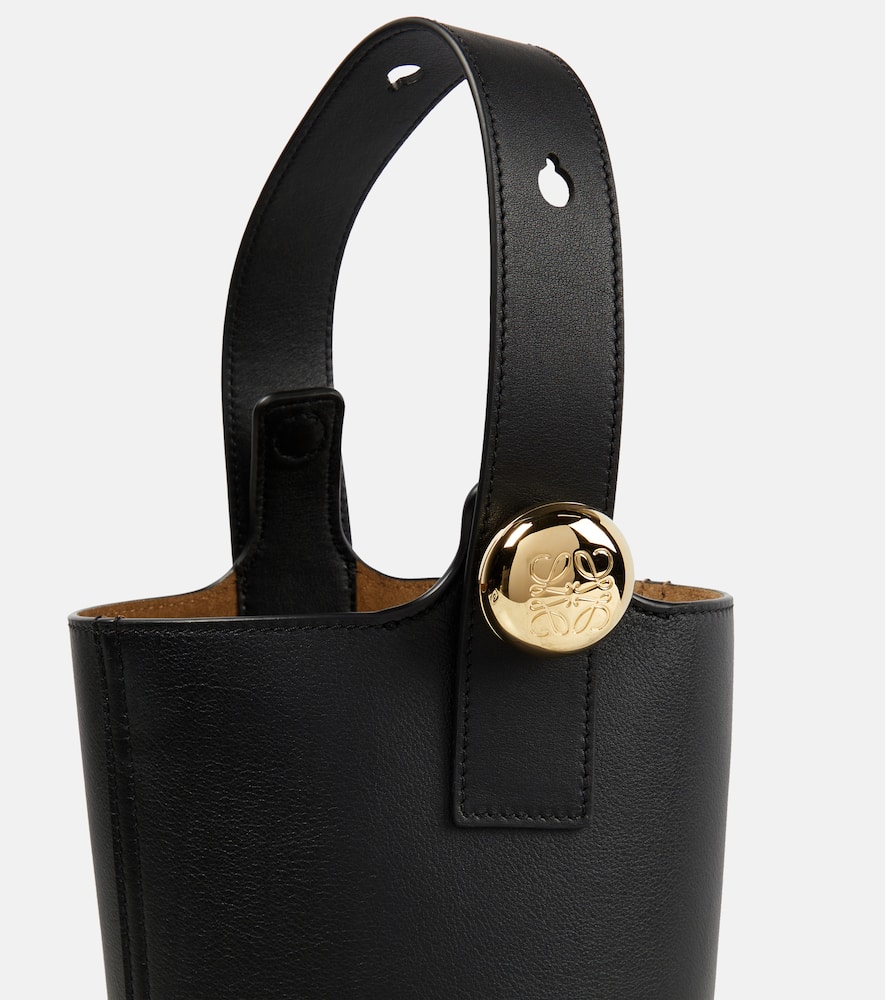 Shop Loewe Pebble Mini Leather Bucket Bag In Black