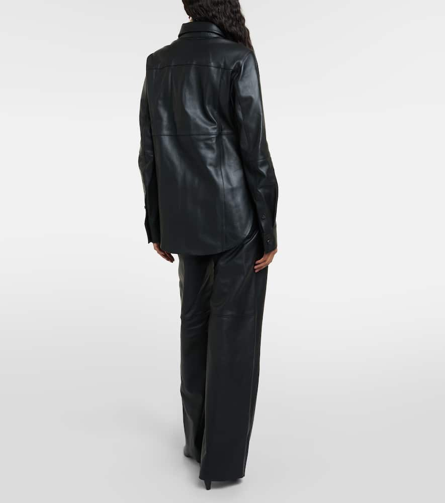 Shop Totême Leather Overshirt In Black