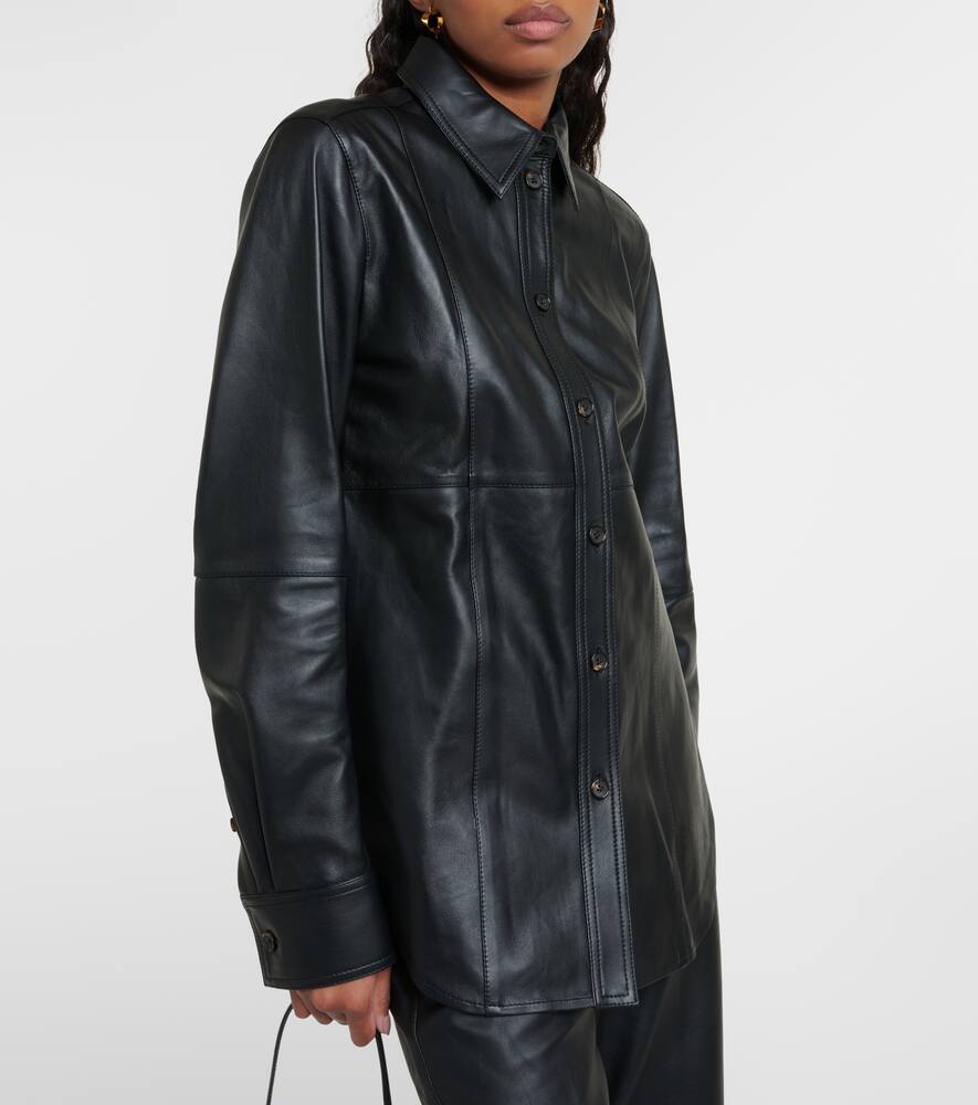 Shop Totême Leather Overshirt In Black