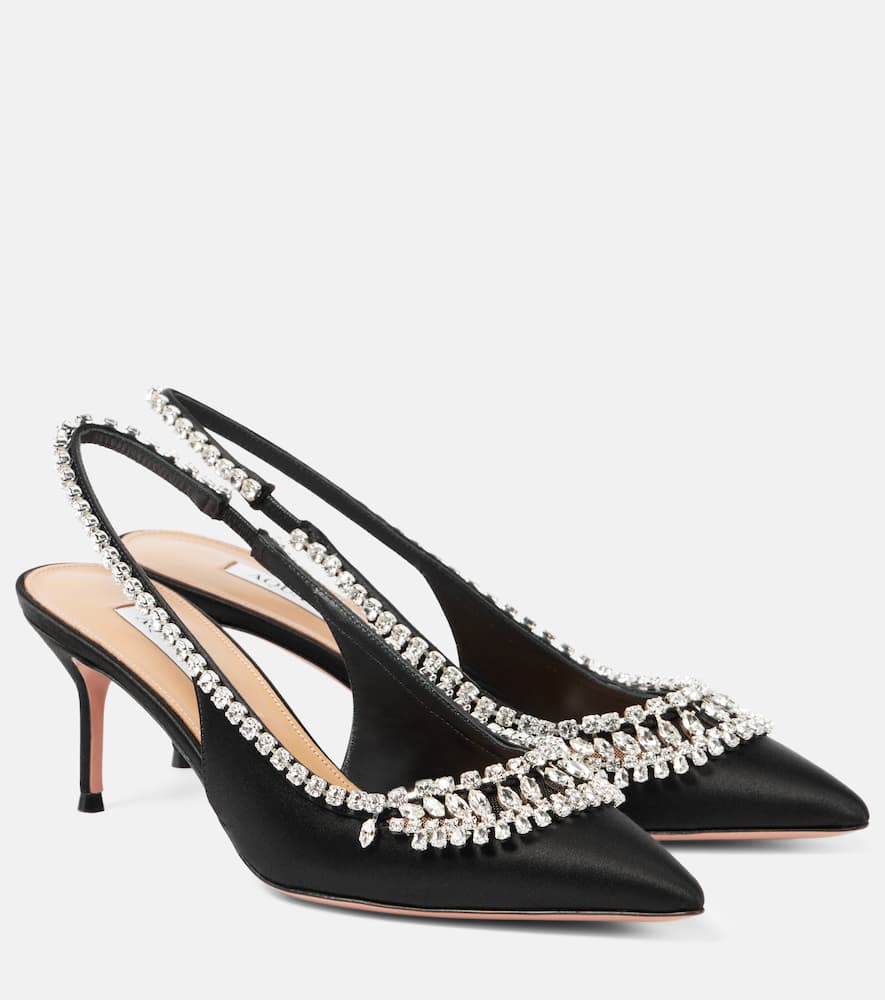 Aquazzura Crystal Crush Satin Slingback Pumps In Black